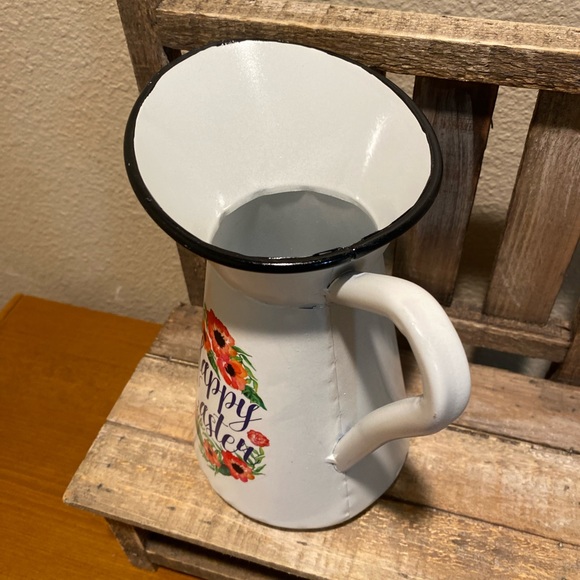 Easter Pitcher, Happy Easter Metal Pitcher With A Floral Wreath Design, Easter - Picture 9 of 16
